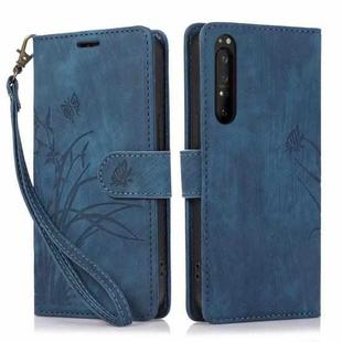 For Sony Xperia 1 IV Orchid Butterfly Embossed Leather Phone Case(Blue)