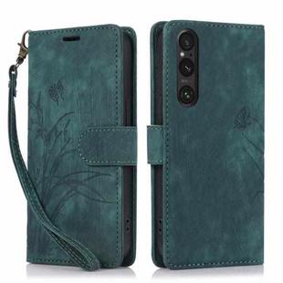 For Sony Xperia 1 V 5G 2023 Orchid Butterfly Embossed Leather Phone Case(Green)