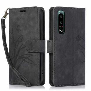 For Sony Xperia 5 IV Orchid Butterfly Embossed Leather Phone Case(Black)