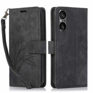 For Sony Xperia 5 V 5G Orchid Butterfly Embossed Leather Phone Case(Black)