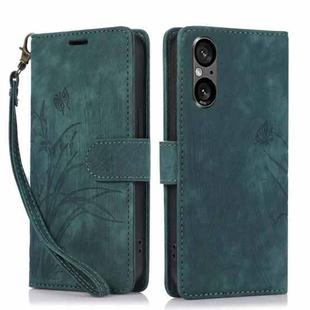 For Sony Xperia 5 V 5G Orchid Butterfly Embossed Leather Phone Case(Green)