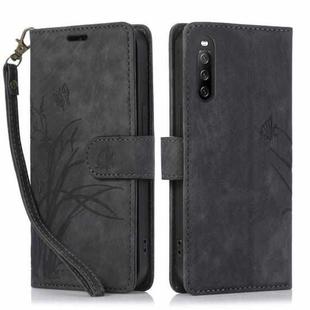 For Sony Xperia 10 III Orchid Butterfly Embossed Leather Phone Case(Black)