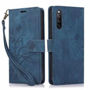 For Sony Xperia 10 IV Orchid Butterfly Embossed Leather Phone Case(Blue)