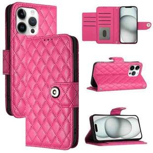 For iPhone 16 Pro Max Rhombic Texture Flip Leather Phone Case with Lanyard(Rose Red)