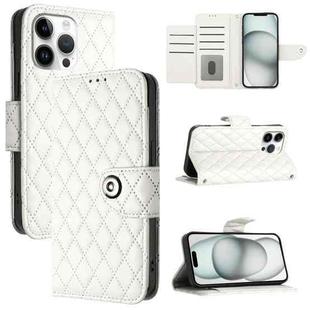 For iPhone 16 Pro Max Rhombic Texture Flip Leather Phone Case with Lanyard(White)