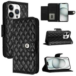 For iPhone 16 Pro Rhombic Texture Flip Leather Phone Case with Lanyard(Black)