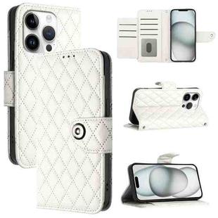 For iPhone 16 Pro Rhombic Texture Flip Leather Phone Case with Lanyard(White)