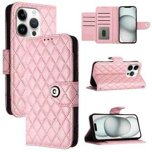 For iPhone 16 Pro Rhombic Texture Flip Leather Phone Case with Lanyard(Pink)