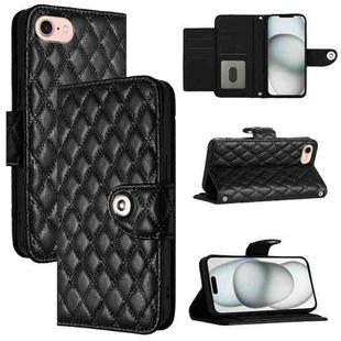 For iPhone SE 2024 Rhombic Texture Flip Leather Phone Case with Lanyard(Black)