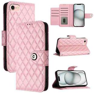 For iPhone SE 2024 Rhombic Texture Flip Leather Phone Case with Lanyard(Pink)