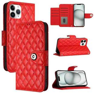 For iPhone 11 Pro Rhombic Texture Flip Leather Phone Case with Lanyard(Red)
