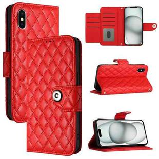 For iPhone XS / X Rhombic Texture Flip Leather Phone Case with Lanyard(Red)