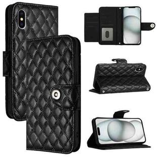 For iPhone XS / X Rhombic Texture Flip Leather Phone Case with Lanyard(Black)