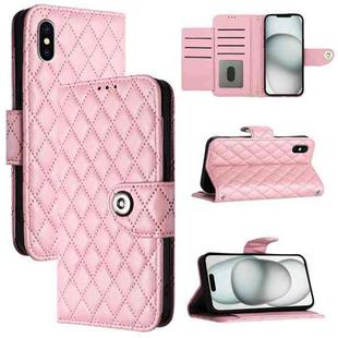 For iPhone XS / X Rhombic Texture Flip Leather Phone Case with Lanyard(Pink)