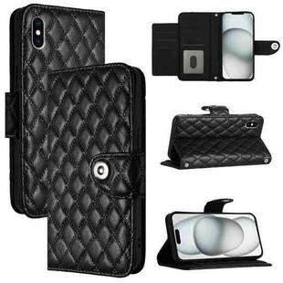 For iPhone XS Max Rhombic Texture Flip Leather Phone Case with Lanyard(Black)