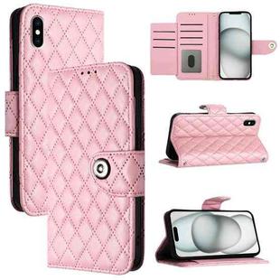 For iPhone XS Max Rhombic Texture Flip Leather Phone Case with Lanyard(Pink)