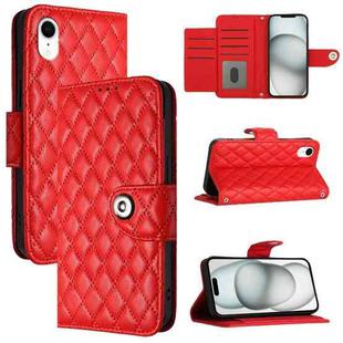 For iPhone XR Rhombic Texture Flip Leather Phone Case with Lanyard(Red)