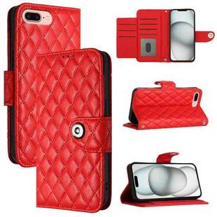 For iPhone 8 Plus / 7 Plus / 6s Plus Rhombic Texture Flip Leather Phone Case with Lanyard(Red)