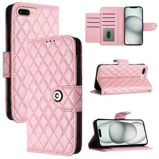 For iPhone 8 Plus / 7 Plus / 6s Plus Rhombic Texture Flip Leather Phone Case with Lanyard(Pink)