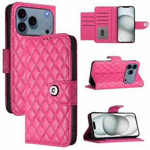 For iPhone 17 Pro Max Rhombic Texture Flip Leather Phone Case with Lanyard(Rose Red)