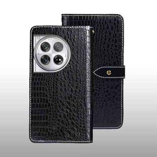 For OnePlus 12 idewei Crocodile Texture Leather Phone Case(Black)