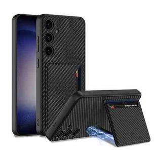 For Samsung Galaxy S24+ 5G GKK Ultra-thin Leather Card Slots Phone Case With Magnetic Holder(Carbon Fiber Texture)