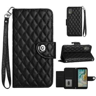 For Nokia C02 Rhombic Texture Flip Leather Phone Case with Lanyard(Black)