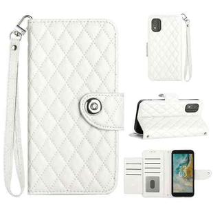 For Nokia C02 Rhombic Texture Flip Leather Phone Case with Lanyard(White)