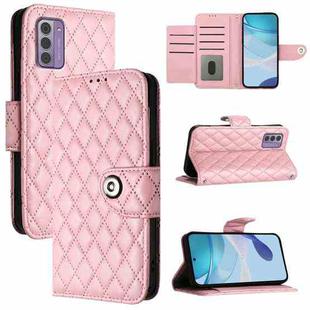 For Nokia G42 / G310 Rhombic Texture Flip Leather Phone Case with Lanyard(Pink)