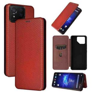 For ASUS ROG Phone 8 Carbon Fiber Texture Flip Leather Phone Case(Brown)