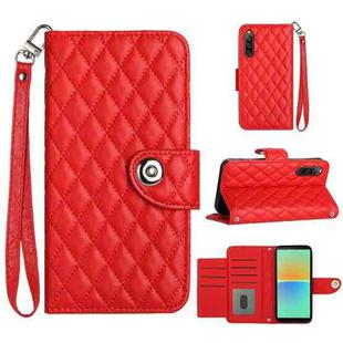 For Sony Xperia 10 IV Rhombic Texture Flip Leather Phone Case with Lanyard(Red)