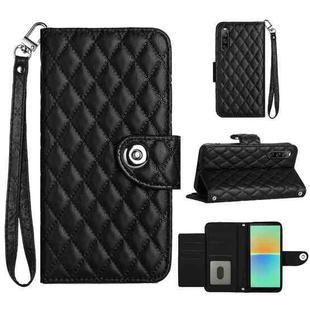 For Sony Xperia 10 IV Rhombic Texture Flip Leather Phone Case with Lanyard(Black)