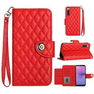 For Sony Xperia 10 V Rhombic Texture Flip Leather Phone Case with Lanyard(Red)