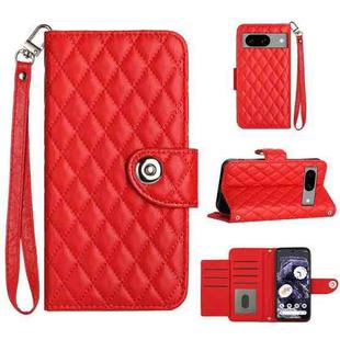 For Google Pixel 8 Rhombic Texture Flip Leather Phone Case with Lanyard(Red)