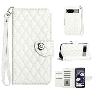 For Google Pixel 8 Rhombic Texture Flip Leather Phone Case with Lanyard(White)