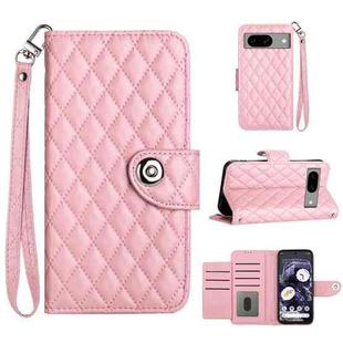 For Google Pixel 8 Rhombic Texture Flip Leather Phone Case with Lanyard(Pink)