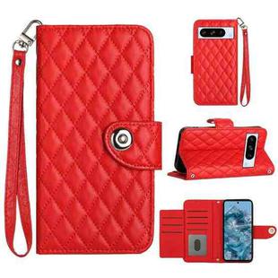 For Google Pixel 8 Pro Rhombic Texture Flip Leather Phone Case with Lanyard(Red)