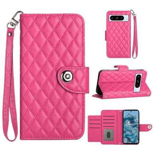 For Google Pixel 8 Pro Rhombic Texture Flip Leather Phone Case with Lanyard(Rose Red)