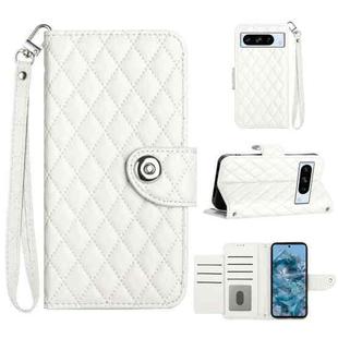 For Google Pixel 8 Pro Rhombic Texture Flip Leather Phone Case with Lanyard(White)
