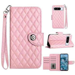 For Google Pixel 8 Pro Rhombic Texture Flip Leather Phone Case with Lanyard(Pink)