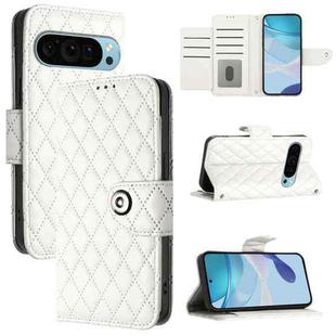 For Google Pixel 9 / Pixel 9 Pro Rhombic Texture Flip Leather Phone Case with Lanyard(White)