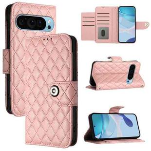 For Google Pixel 9 / Pixel 9 Pro Rhombic Texture Flip Leather Phone Case with Lanyard(Coral Pink)