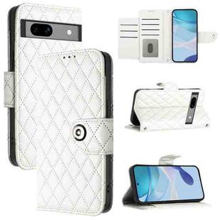 For Google Pixel 7a Rhombic Texture Flip Leather Phone Case with Lanyard(White)