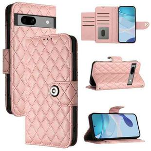 For Google Pixel 7a Rhombic Texture Flip Leather Phone Case with Lanyard(Coral Pink)