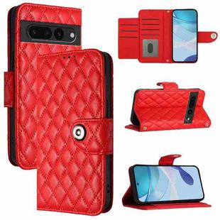 For Google Pixel 7 Pro Rhombic Texture Flip Leather Phone Case with Lanyard(Red)