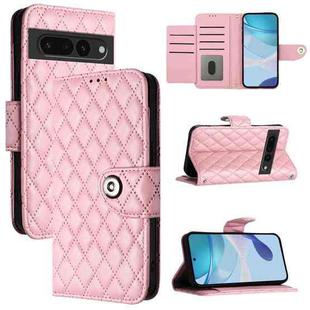 For Google Pixel 7 Pro Rhombic Texture Flip Leather Phone Case with Lanyard(Pink)