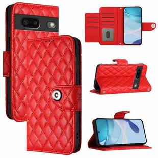 For Google Pixel 7 Rhombic Texture Flip Leather Phone Case with Lanyard(Red)