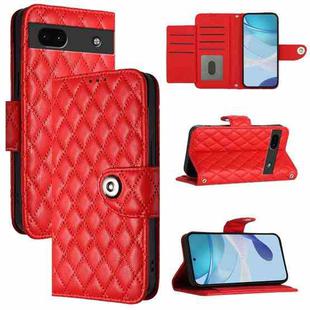 For Google Pixel 6a Rhombic Texture Flip Leather Phone Case with Lanyard(Red)