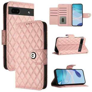 For Google Pixel 6a Rhombic Texture Flip Leather Phone Case with Lanyard(Coral Pink)