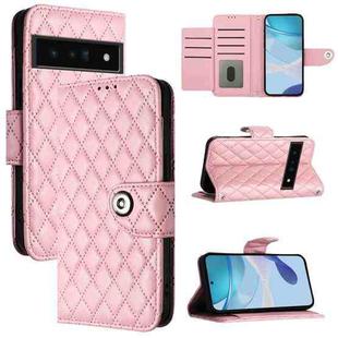 For Google Pixel 6 Pro Rhombic Texture Flip Leather Phone Case with Lanyard(Pink)